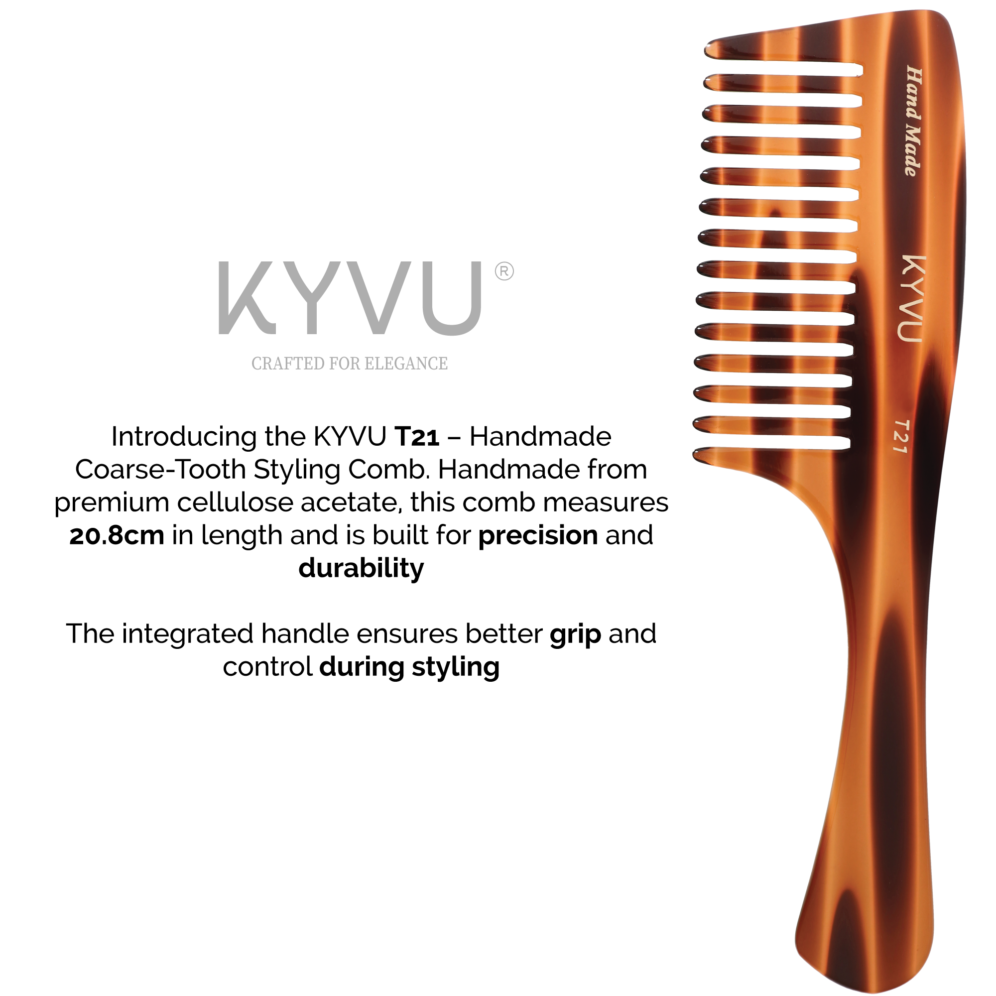 Handmade 20.8 cm Coarse-Tooth Styling Comb (T21)