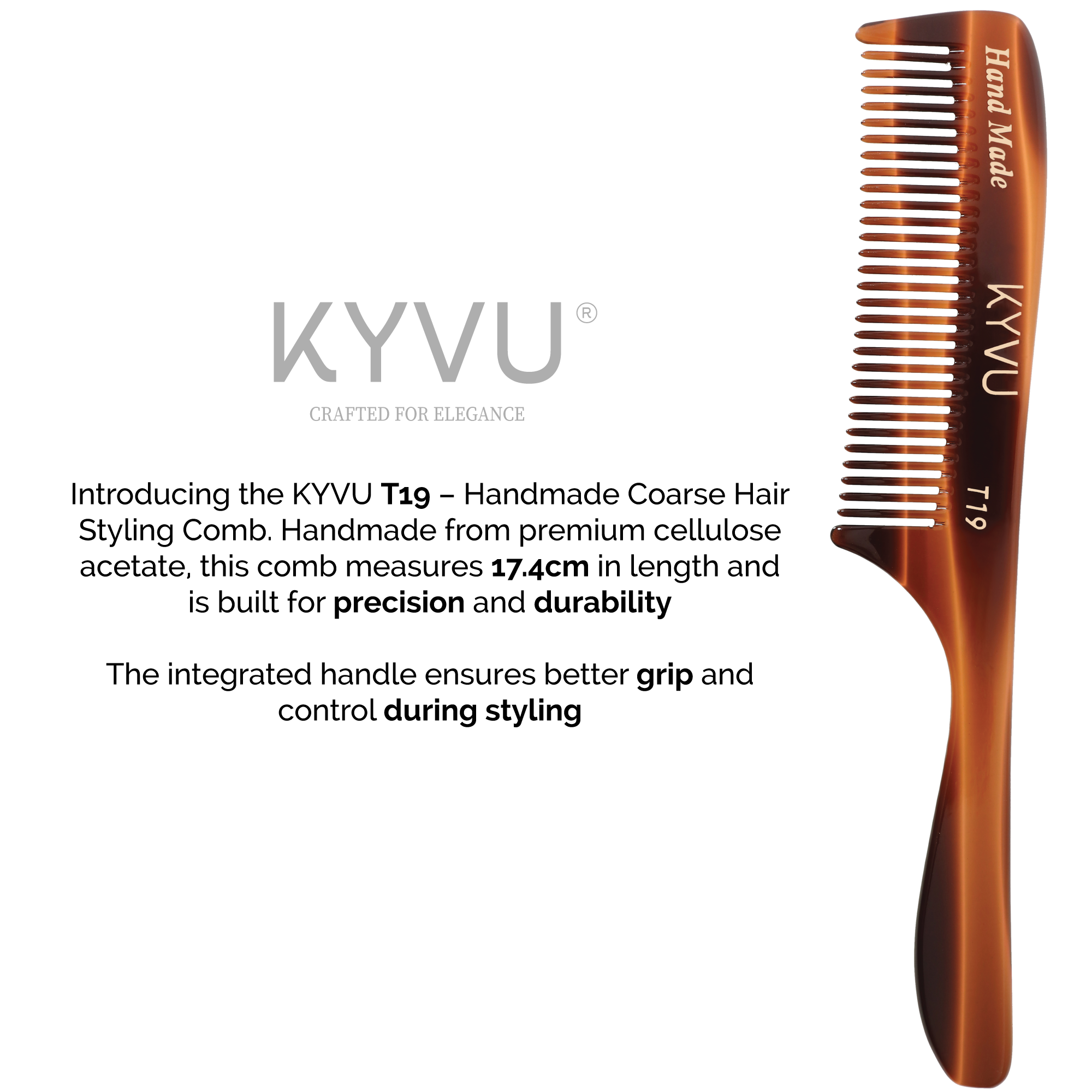 Handmade 17.4 cm Coarse Hair Styling Comb (T19)