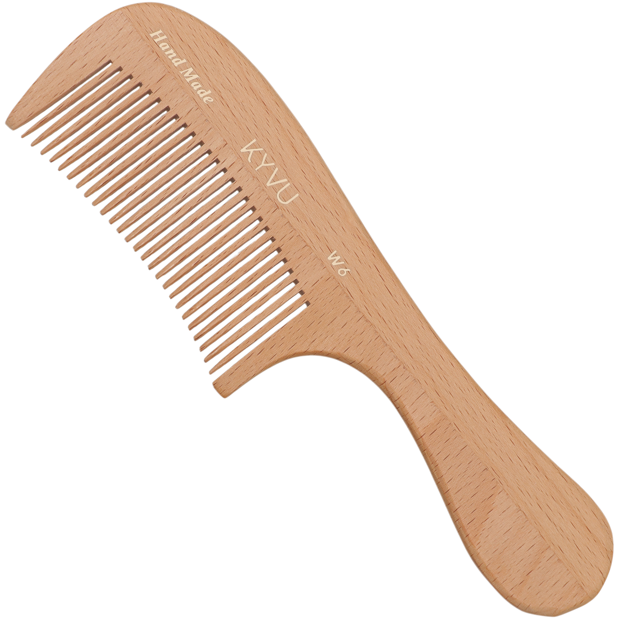 KYVU W6 19cm beechwood fine-tooth comb with handle for precise styling